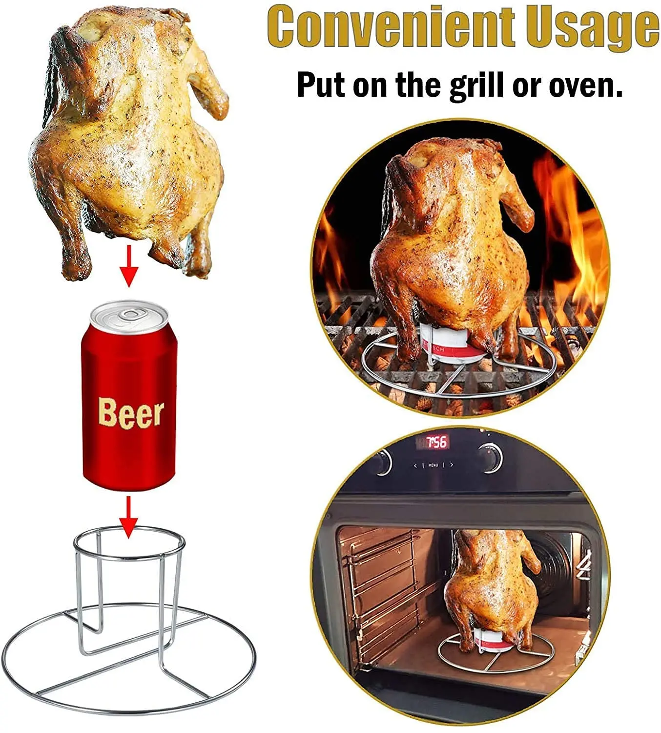 Stainless Steel Beer Can Chicken Holder Metal Stand with Mesh Accessory for Grill Cooking Waterproof Customizable Size
