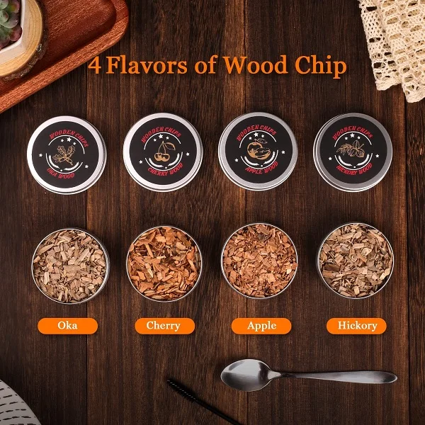 Old Fashioned Drink Smoker Kit with 4 Flavors Wood Chips Bourbon Whiskey Cocktail Smoker Kit with Torch