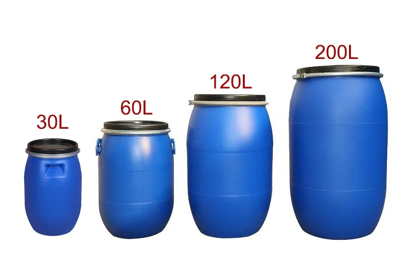 Large open mouth iron hoop 30L 60L 120L 200L blue plastic drum with ring lock