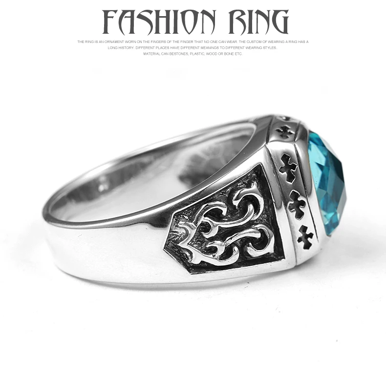 wholesale prices 925 sterling silver retro cross pattern topaz ring men diamond ring index finger custom silver ring