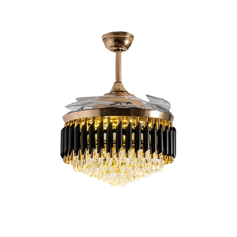 Factory Wholesale Luxury Living Room Electric Fancy Crystal Lights Retractable Blade Ceiling Fans With Light