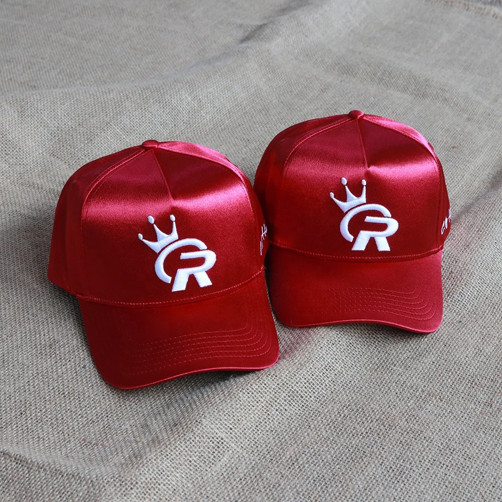 Fashion custom design girl hat Red color 5 panel baseball cap Satin high quality hat adjustable Plastic tail spike hat