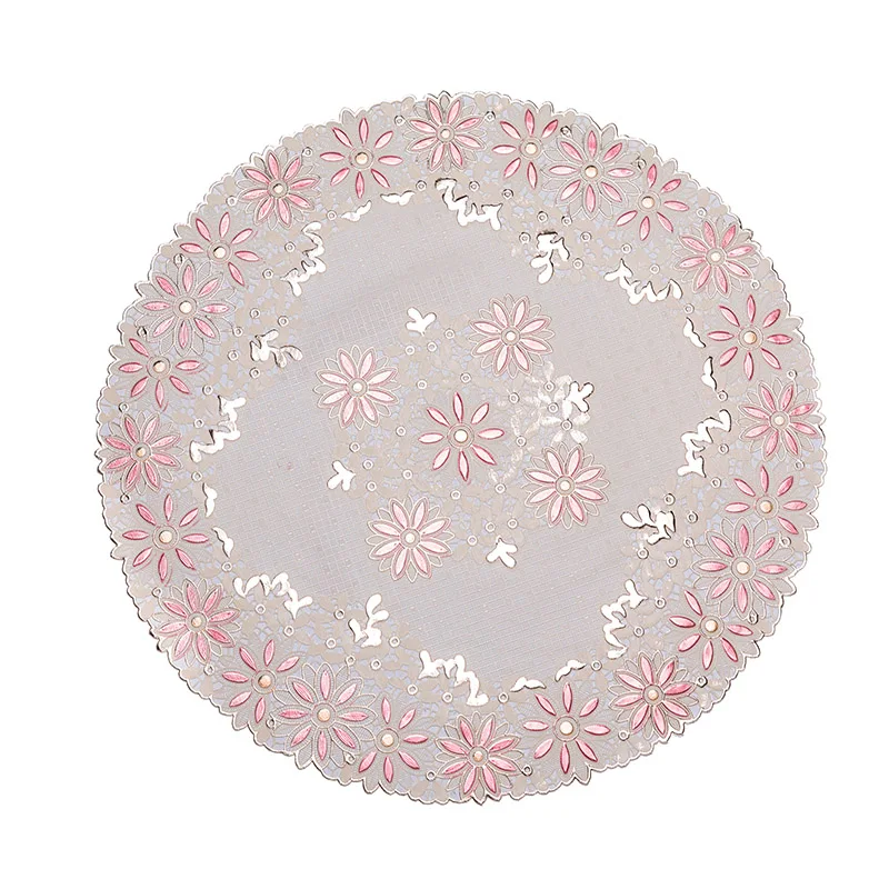 round flower design latest printing fabric PVC lace doilies