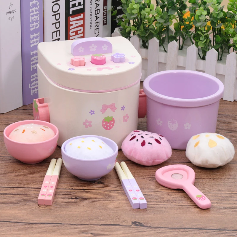 Hot Selling Kitchen Toy Wooden Pretend Play Set Simulation Rice Cooker Toy for Kids Unisex Wooden Washing Machine Toy XJYQJD