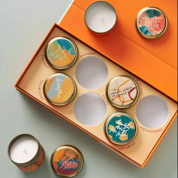 High Quality Luxury Tinplate Candle Jars Wholesale Aromatherapy Daily Soy Scented Candle Gift Sets with White Cotton Wick