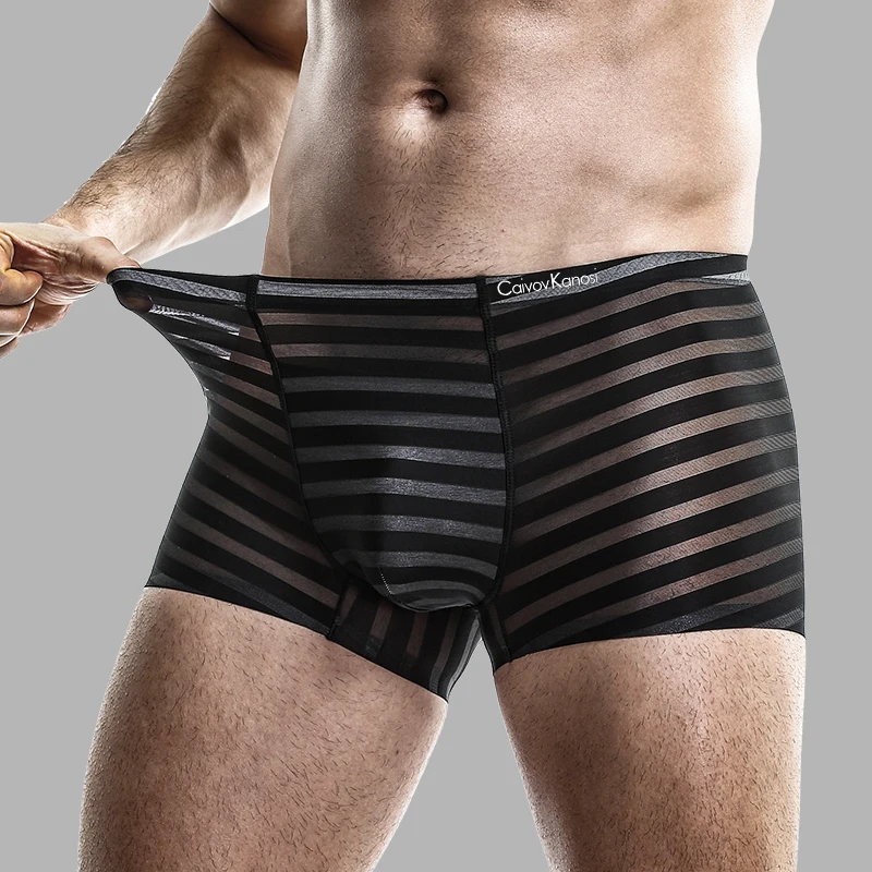 Caivov Kanosi Custom logo Seamless Mens Sexy Underwear & Boxers Elastic Gym Shorts Anti-bacterial Ice Silk Thin Boxer for Men