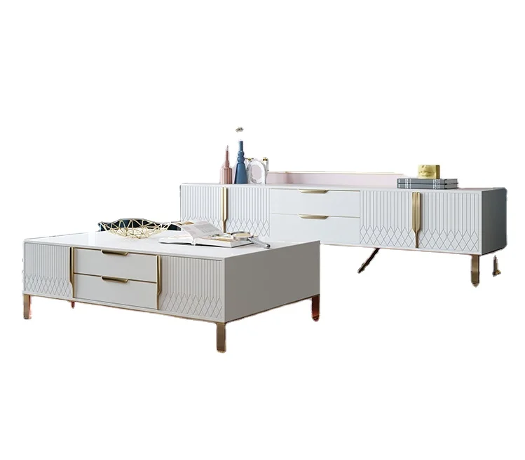 Italian design luxury wooden living room furniture black white tv stand and coffee table sets