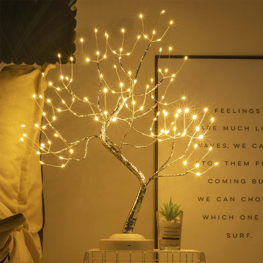Декоративная светодиодная сказочная лампа для помещений, 108 светодиодов, питание от батарейки или от USB, бонсай, светодиодный светильник в виде дерева, настольная лампа для спальни, рабочего стола, Крис