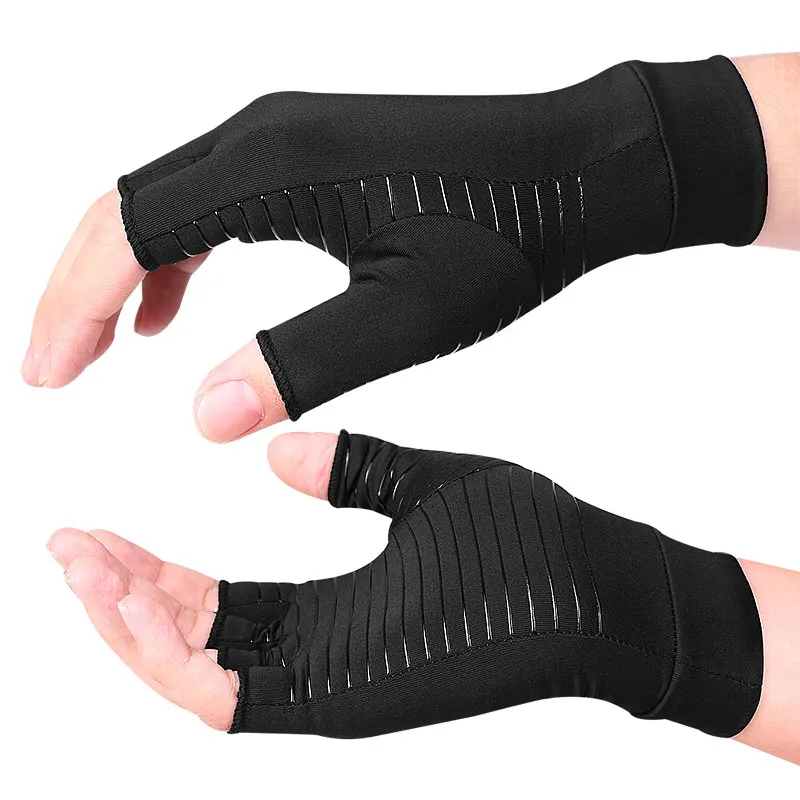 Fingerless copper fiber compression gloves copper ion anti-slip half finger gloves joint training arthritis gloves