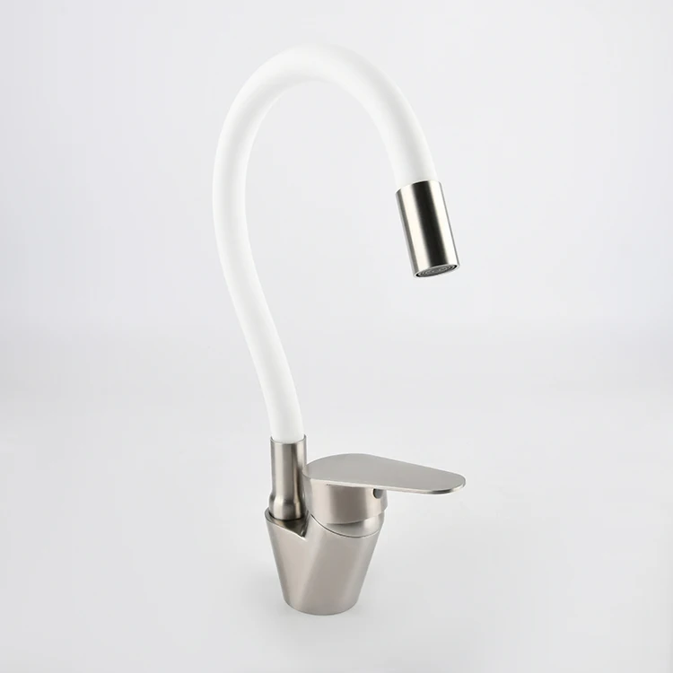 SANIPRO Factory Wholesale Silicone Flexible Neck Rotating 304 Stainless Steel Water Tap Mixer Pull Out Kitchen Basin Sink Faucet