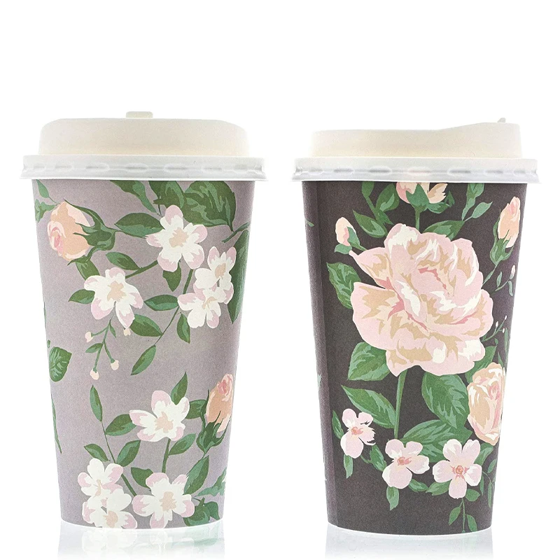 Slim Printed Paper Coffee Cup Bulk Paper Cups Recyclable For Breakfast Beverage