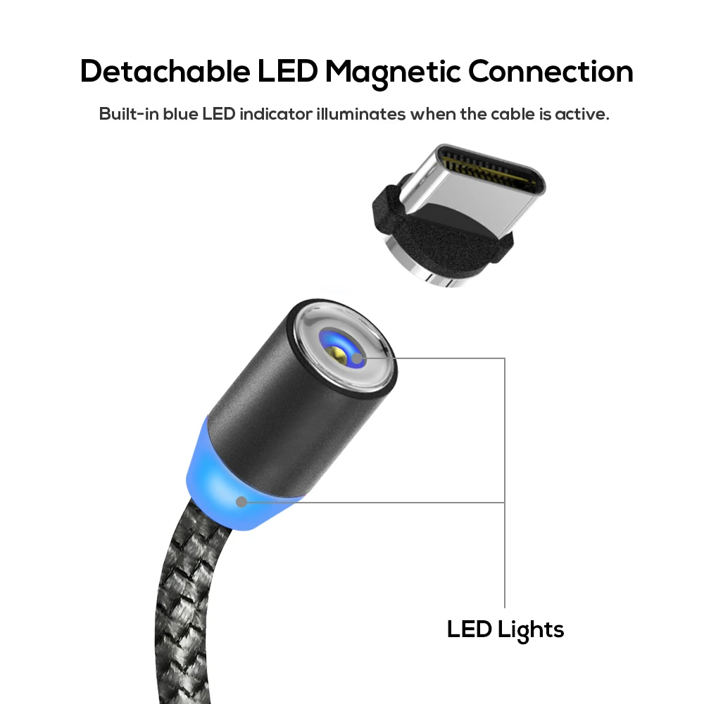 
Custom Logo AM17 2M 360 Degree 3A Cable Magnetic Luminous Usb Led Data Cable 