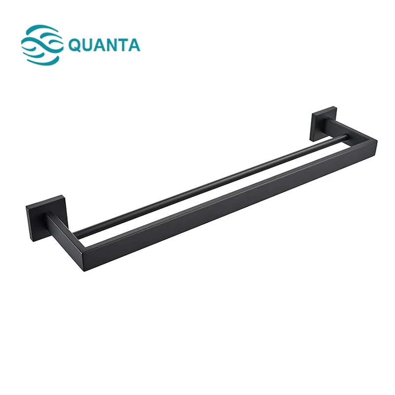 Modern Double Rail Wall Mounted Bathroom Hanger Set Black Towel Bar Stainless Steel Towel Rack For Sale