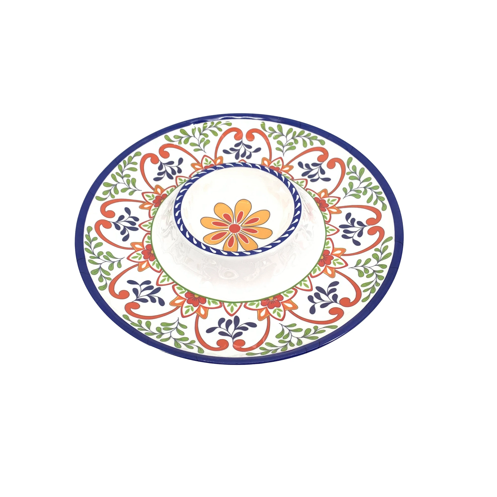 2021 Wholesale Melamine Round Chip and Dip Serving Tray Chip Dip Serving Platter sets