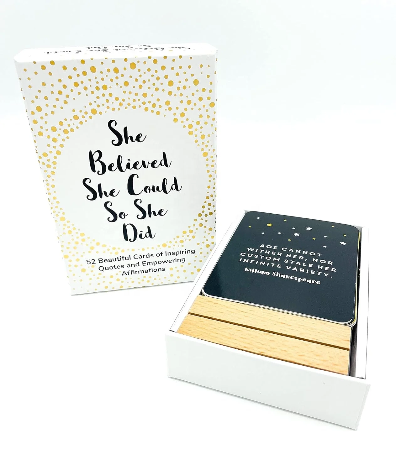 Custom Affirmations Cards Printed Wooden Standers with Gold Stamping Hot Foil for Kids and Women Packaged in Box