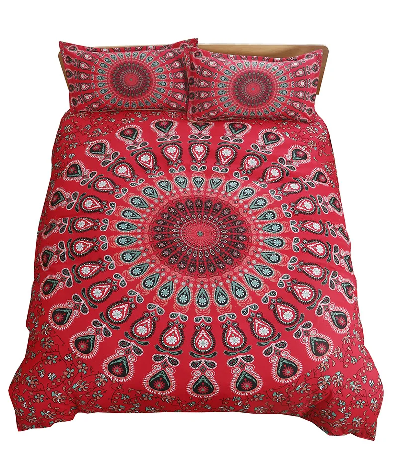 Mandala Bedding Set Blue Bohemian Duvet Cover 3pcs Microfiber Boho Hippie Floral Comforter Set Queen King Size with Pillowcases