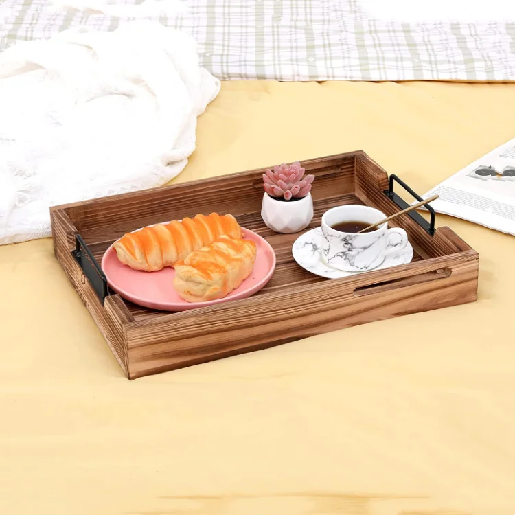 Factory Wholesale Natural Fir Wood Handcrafted New Design Removable Wine Glass Holder Wooden Food Tray