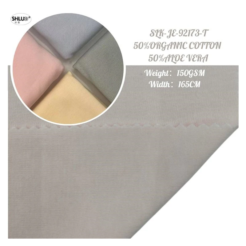 ECO-friendly knitted breathable dyed 50%ORGANIC COTTON 50%ALOE VERA jersey fabric for shirt