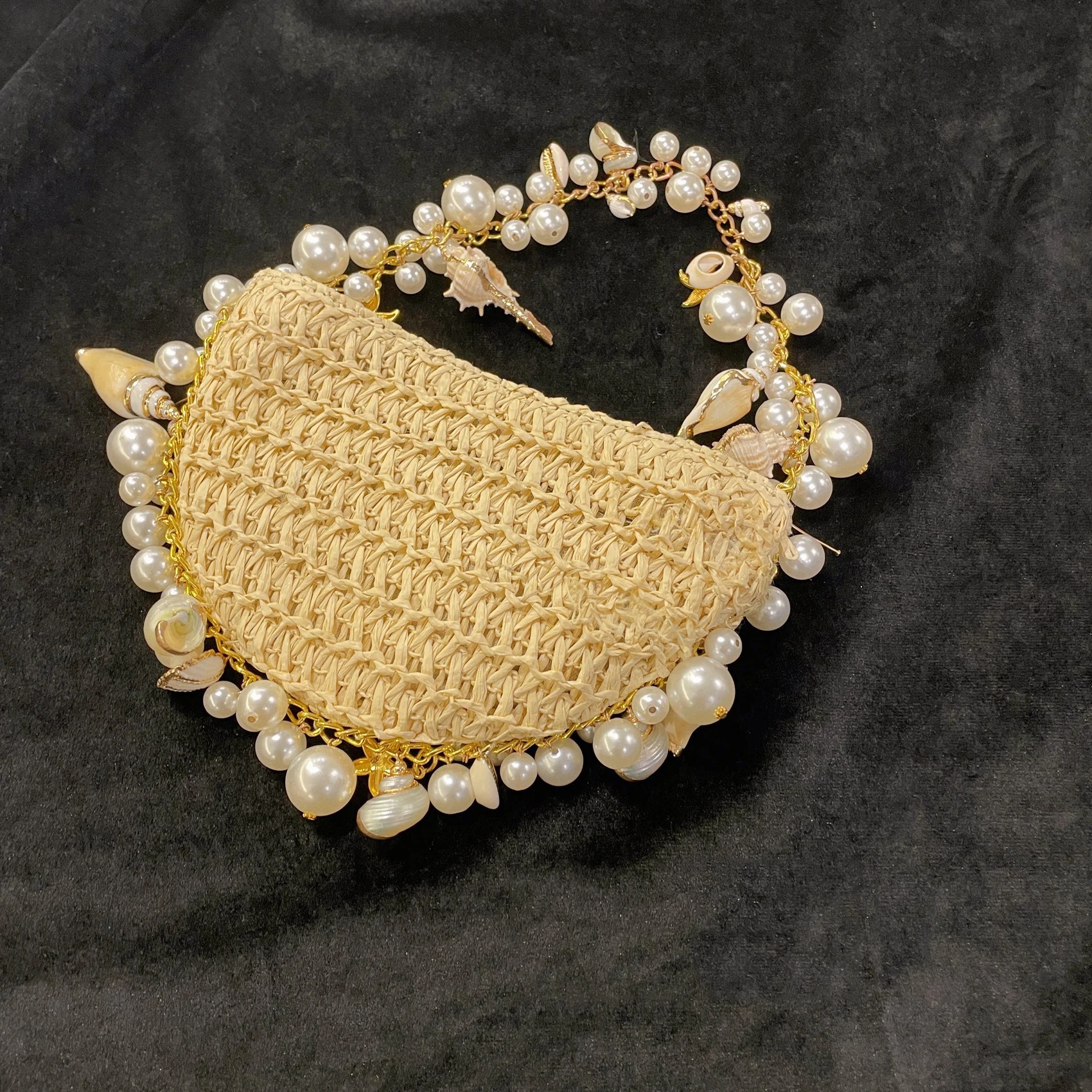 New Beach Holiday Travel Tote Bag Conch Star Straw Woven Shoulder Bag Fairy Underarm Handbag NE1128