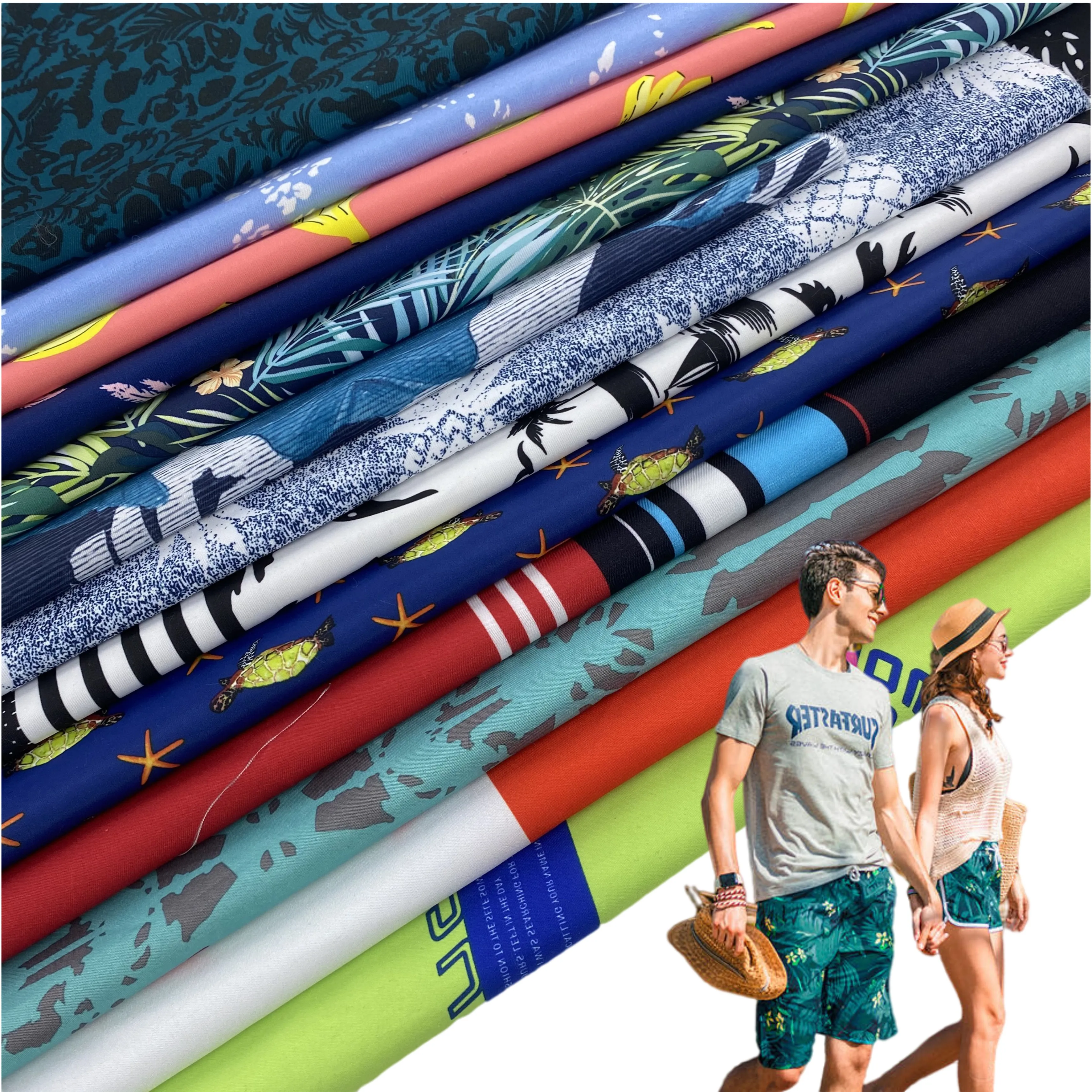 
WEITAI Beach Printed cloth fabric 100% Polyester Microfiber printed fabric/leaf printed fabric for Swimwear beach shorts 