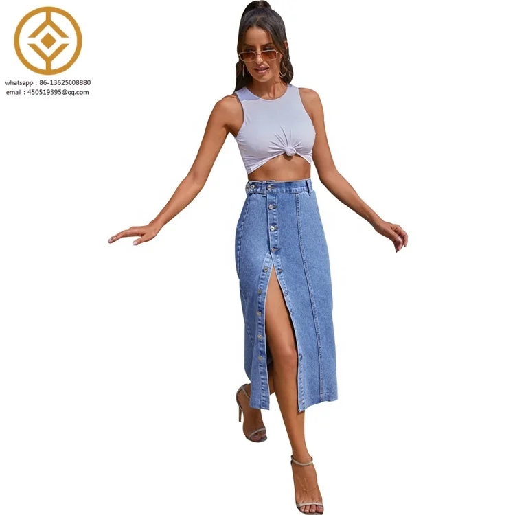 H0208S Fashion trend elastic denim skirt with riveted hips