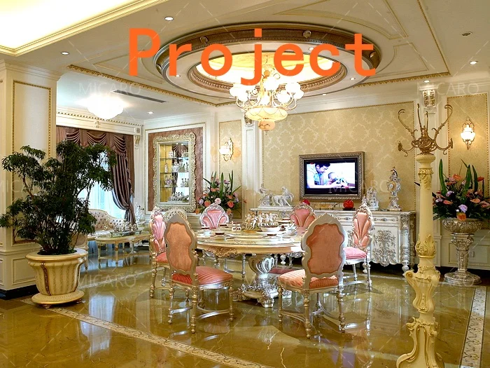 Italy design marquetry inlaid high class antique wood carved french round dining table