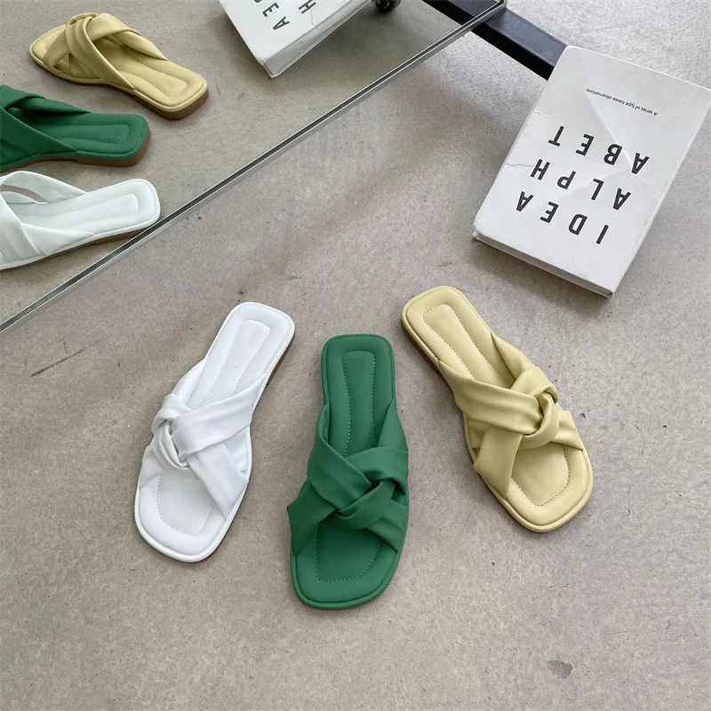 Good quality summer cross belt casual flat rubber female slippers