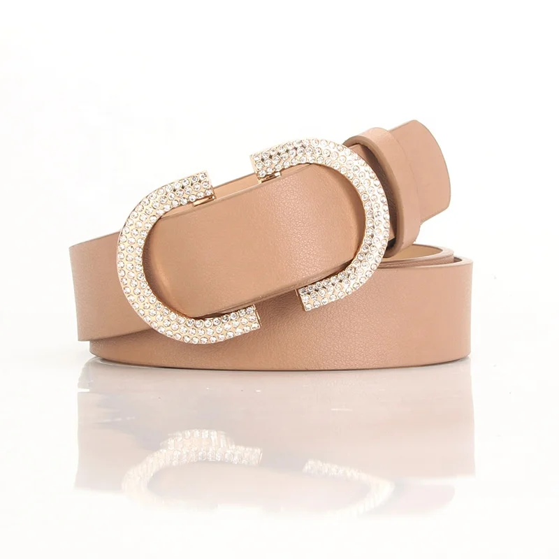 Alloy Diamond Buckle Belts for Women PU Leather Waist Belts Ladies Waistband for Jeans