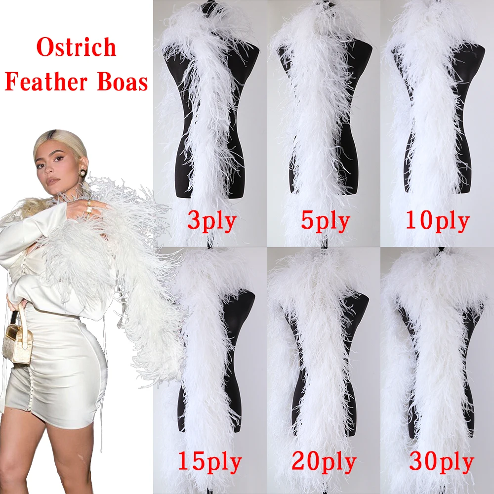 1-20 Ply Thick 2meter Ostrich Feather Boa Costume Party Dress Sewing Decoration Plumes Stage Fashion Show Clothing Accessories