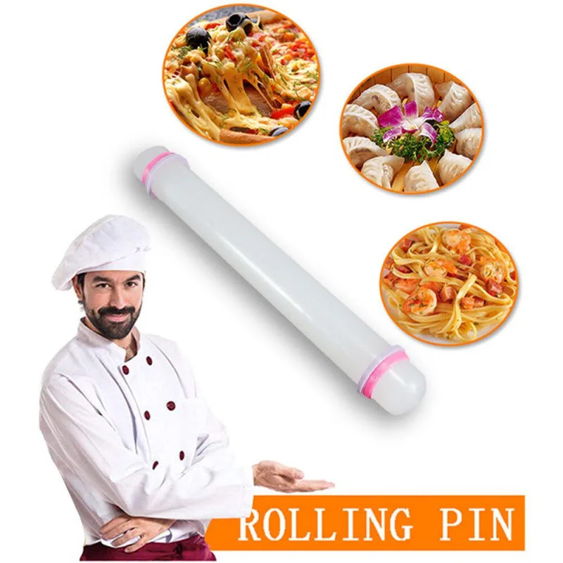 Non Stick Rolling Pin with Guide Rings Fondant Roller Cake Decorating Craft Baking Tool