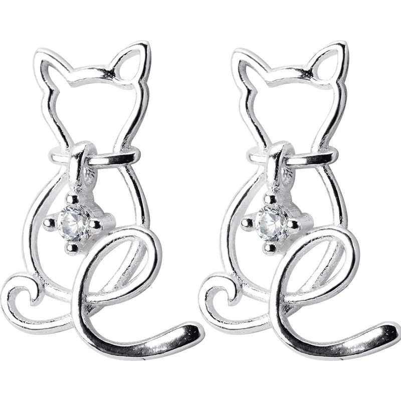 Fashion Unicorn Earrings 925 Sterling Silver Zircon Cat dolphin rabbit Stud Earrings With High Quality