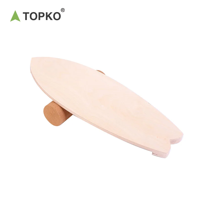 TOPKO Athletic Training Stability Trainer Surf Wobble Board with Cork Roller Wood Balance Board for Exercise Body Function