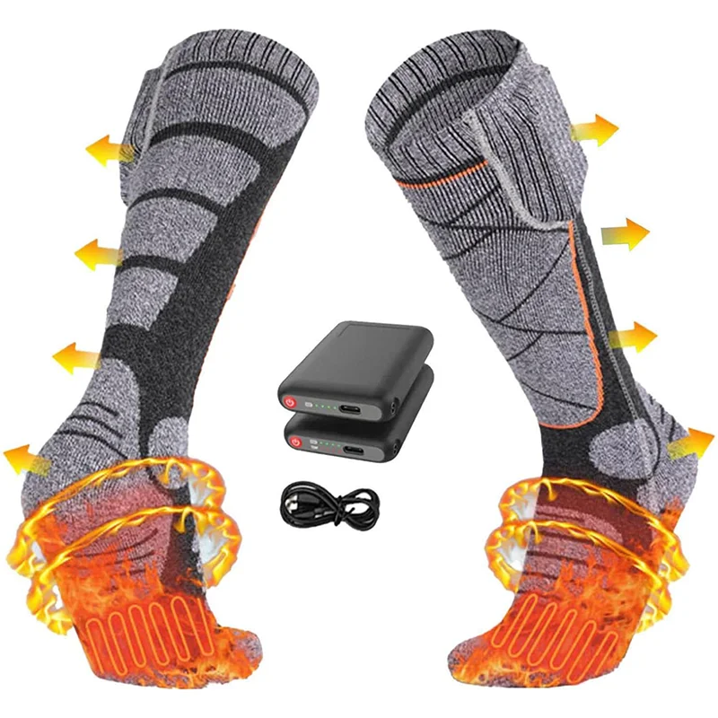 4000mAh USB Electric Rechargeable Heated Sock 3-level Temperature Adjustment Warm Thicken Cotton Heated Socks for Outdoor Sports
