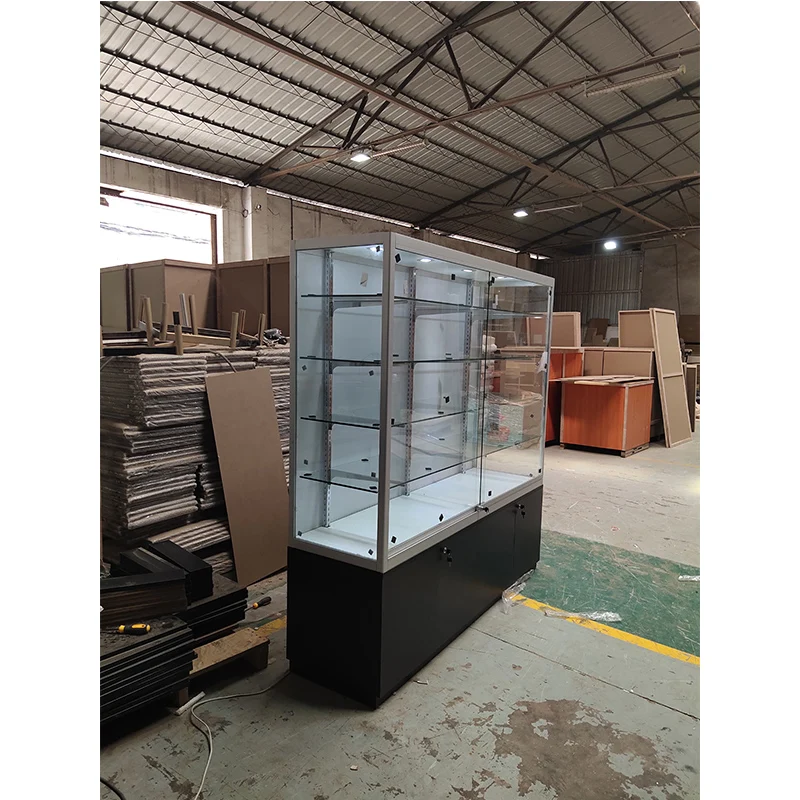 Led Lighting Wooden Lockable Jewelry Shop Showcase Trendy Metal Furniture Custom Glass Jewellery Display Cabinet