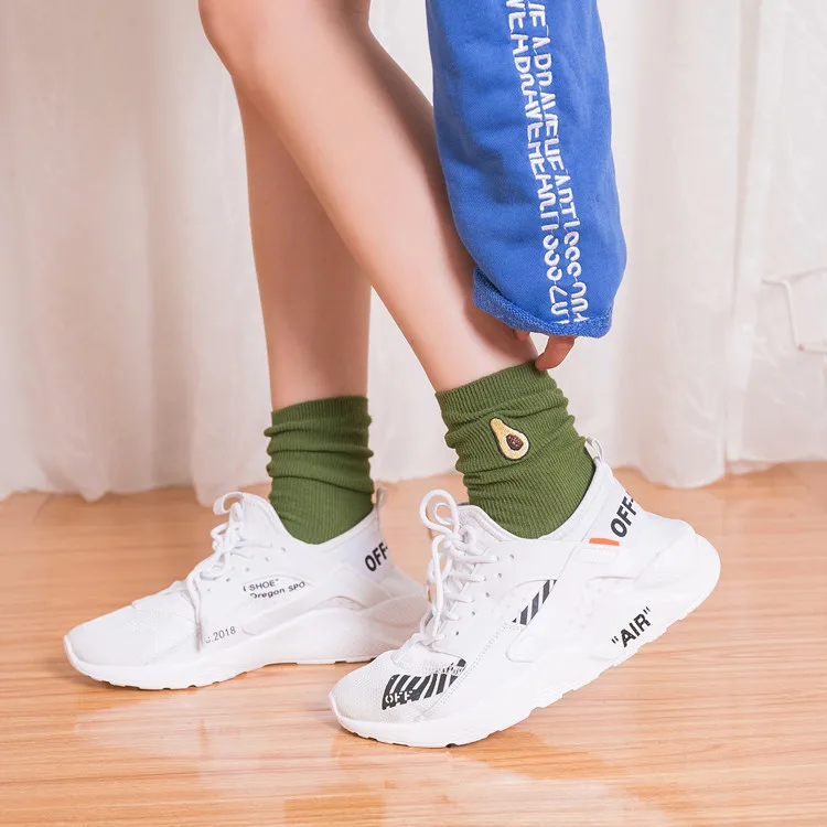 hot style Korean cartoon fruit avocado embroidery custom logo socks for women cute girl long tube socks