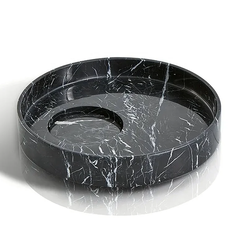 Раковина из полированного мрамора Nero Marquina по индивидуальному заказу современный дизайн круглая раковина для ванной комнаты натурального камня