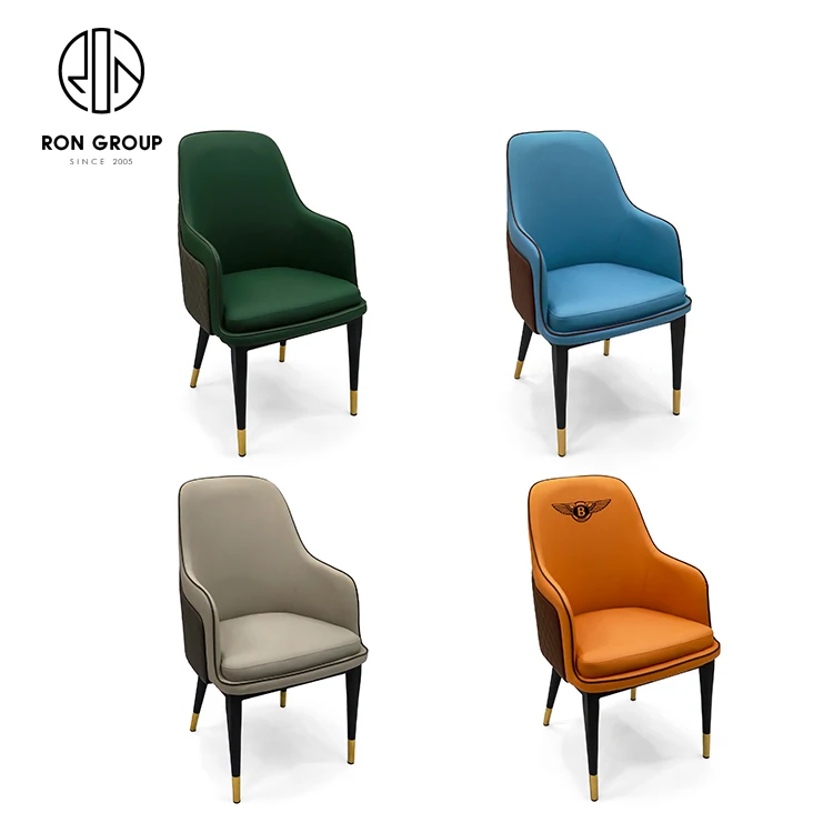 Modern Design Style Two Colour Leather Dining Chair Furniture With Armrest for Living Room Hotel