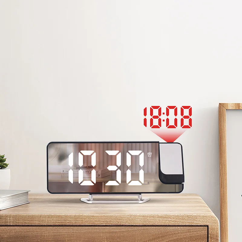 Fashion Mirror Screen Color Numerals LED Digital Alarm Clock With Rotatable Projector Projection Desk Clocks For Bedroom