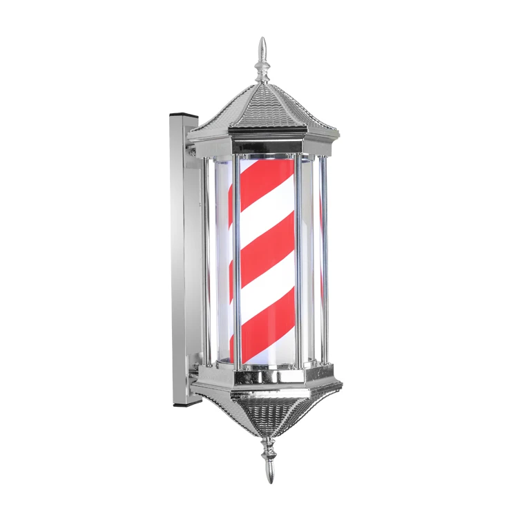 Waterproof Outdoor Retro Barbershop Pole Illuminating Rotating Wall-Mounted Lamp