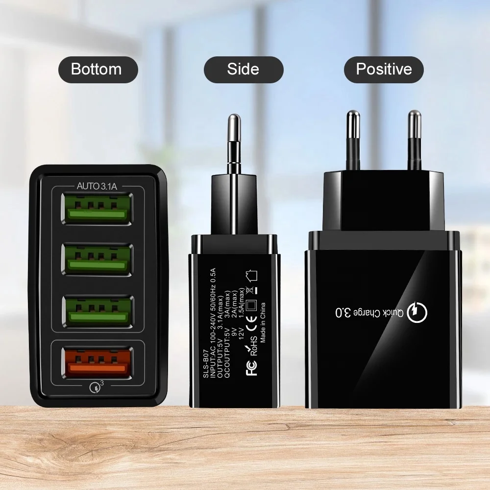 WIK-HT 4 порта USB QC3.0 Быстрая зарядка Зарядка адаптер 4in1 крепление настенное зарядное