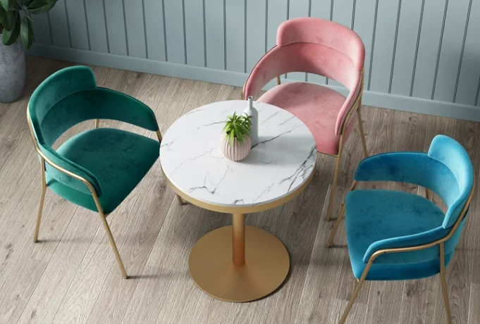 Metal Silver Legs Elegant Soft Armchair Nordic Living Room Restaurant Arm Chair 4 Set Beige blue Fabric Velvet Modern Dining