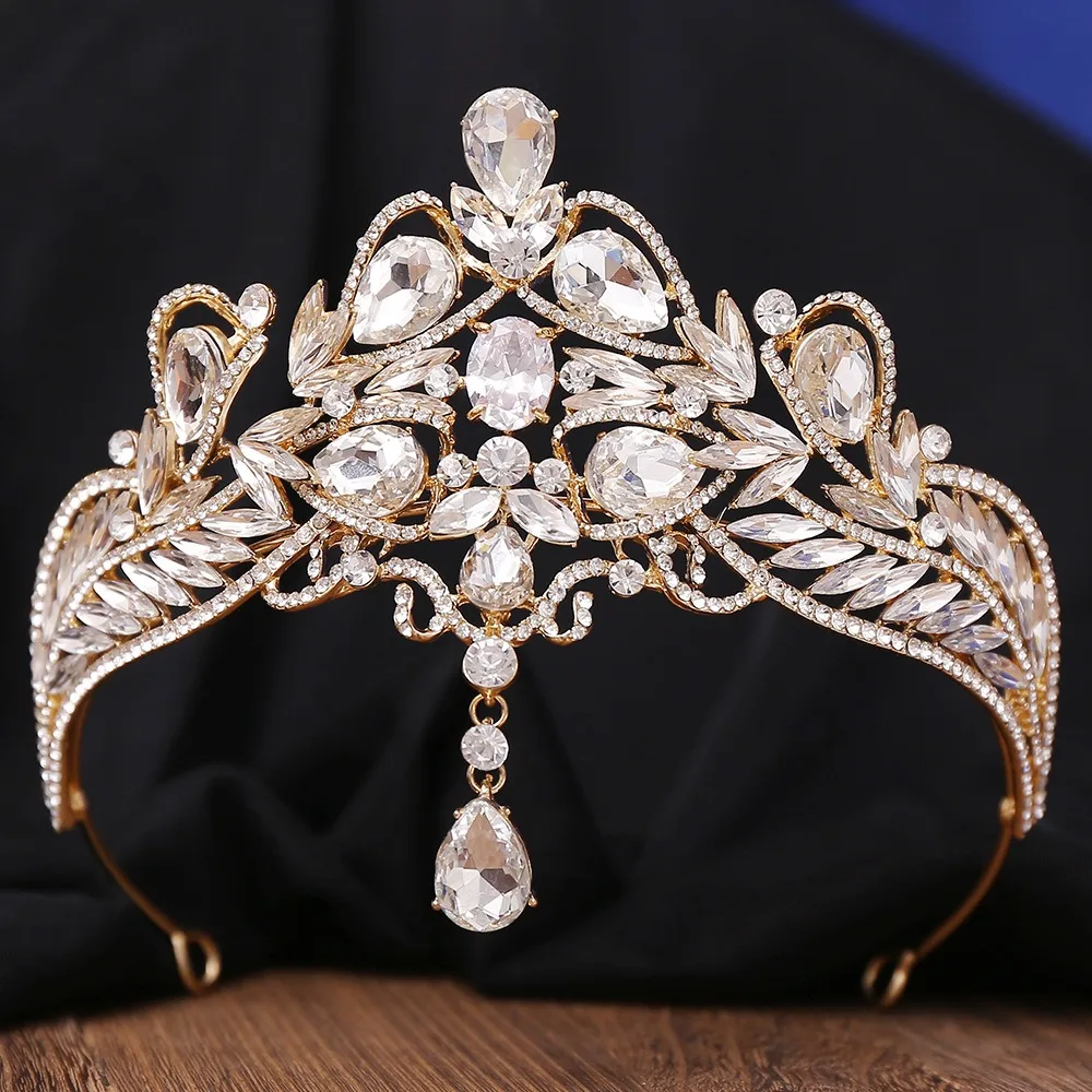 HP4705  New arrival Crystal wedding Crown Head Forehead Tiara Rhinestone Headpieces crown with drop pendant for women