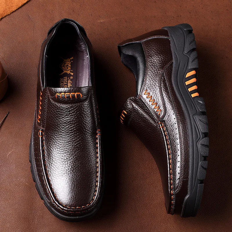 
Men Casual Comfy Loafer Genuine Leather Business Men Boat Shoes Soft Loafers Seniors Elderly Shoes 