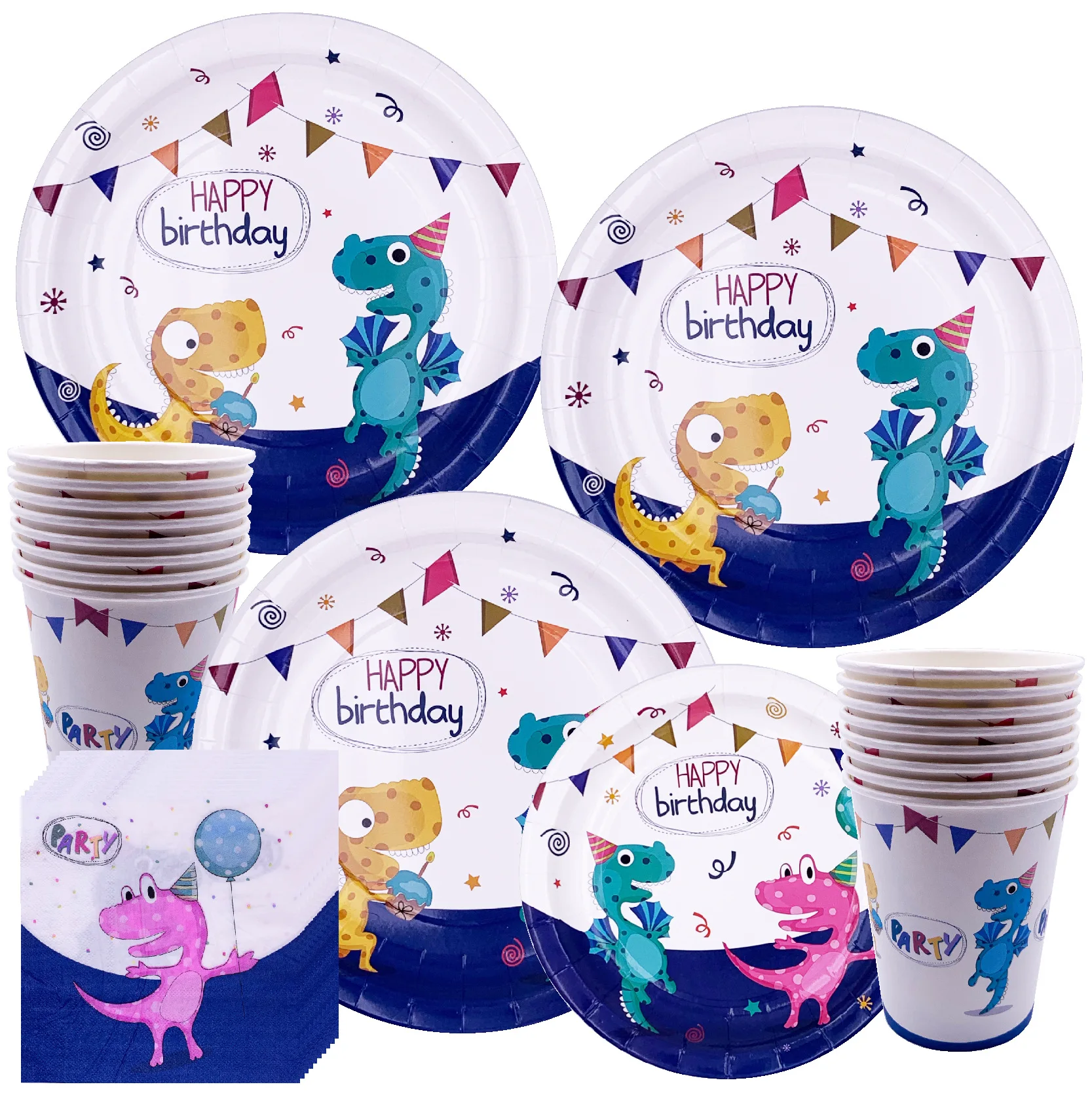 Dino Party Packs-Dinner Plates Dinosaur Party Supplies Set Birthday Fun Party Tableware Supplies
