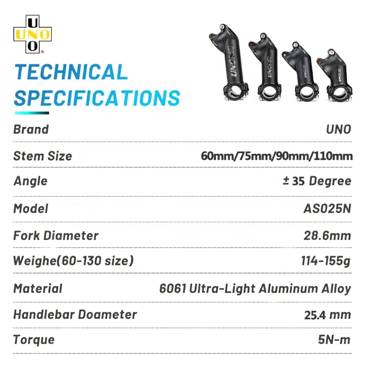 UNO Bike Stem Riser Aluminum Alloy Bicycle Handlebar Stem MTB Bike Stem 35 degree for 25.4/31.8mm  Cycling Equipment Bike Parts