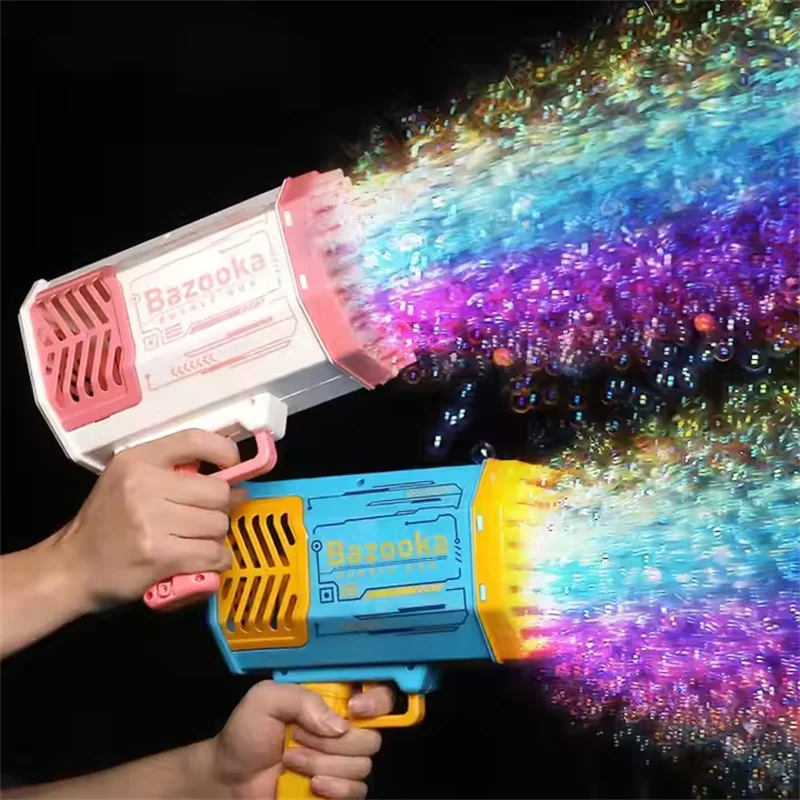 Charging Blowing Maker Gatling Automatic Making Kids Rocket 69 Hole Soap Blower LED Light Toy Children Gift Bubble Gun Machine