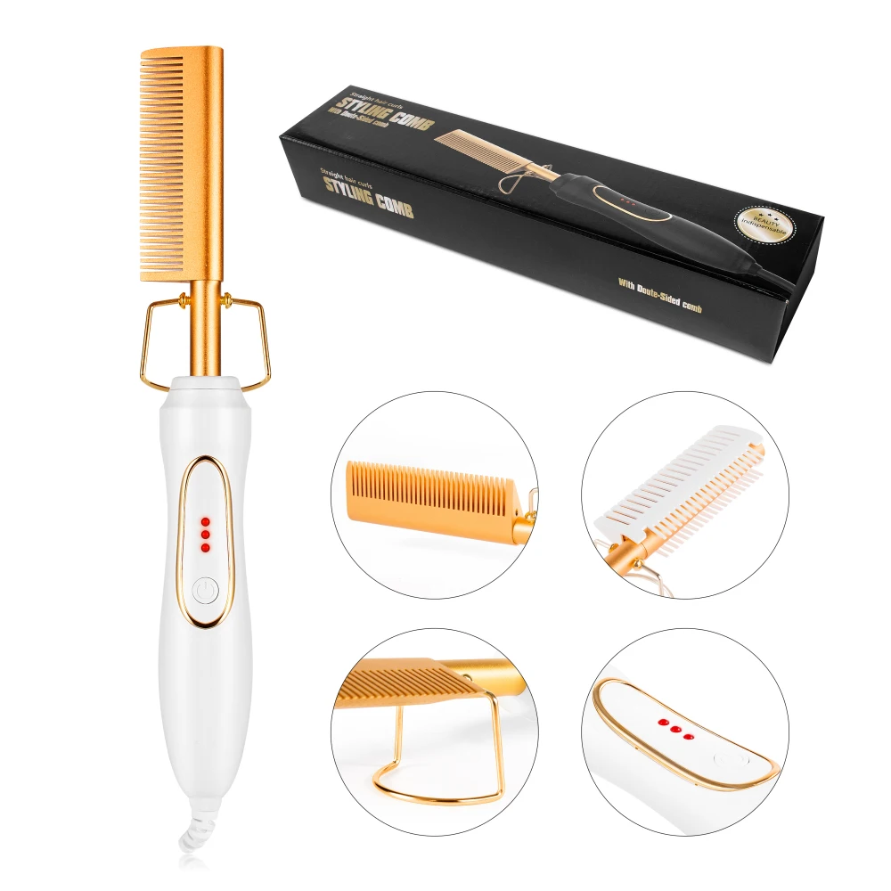 multi tool hot black color high heat electric styling hair hot press comb  hot straightening comb