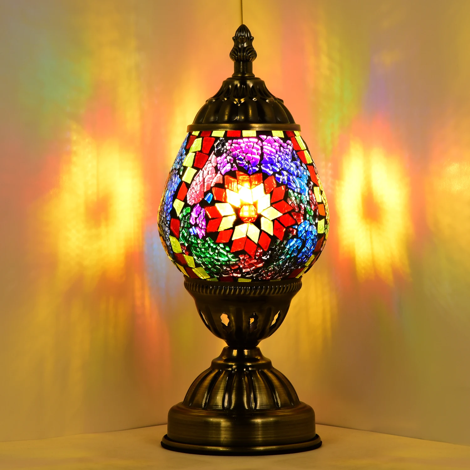 Marrakech Handmade Moroccan Lantern Tiffany Style Bedside Lamp Turkish Mosaic Glass Table Lamp for Room Decor