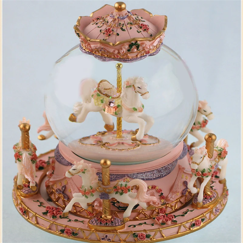 Explosive Pink Romance Music Box Carousel Music Box Resin Crafts Home Decoration Items