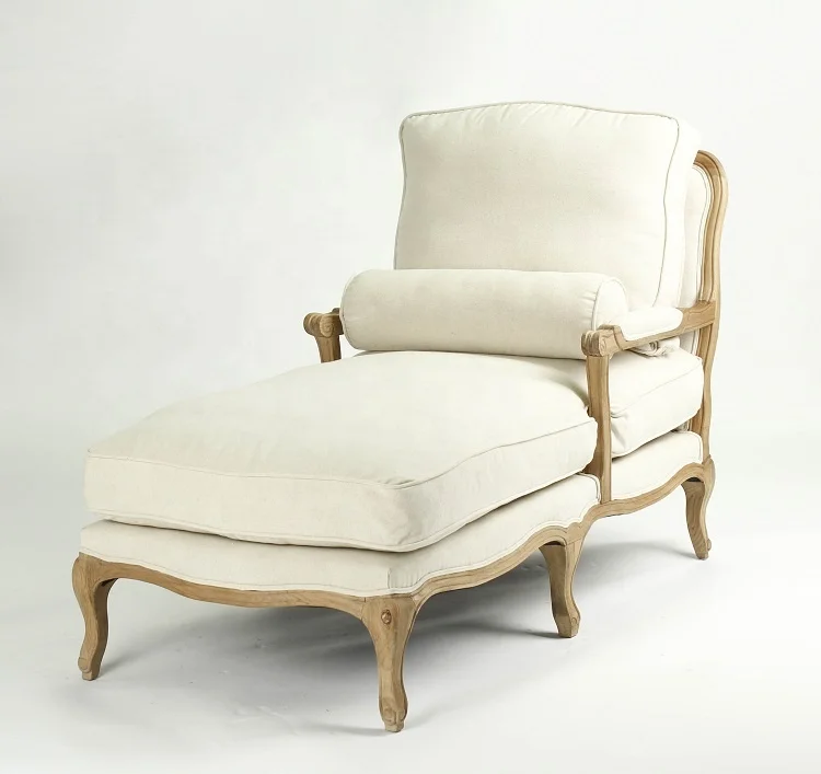Antique style hand Carved fabric Chaise lounge wood frames oak wood unfinished corner sofa CH-865-OAK